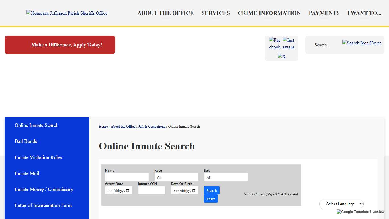 Online Inmate Search Jefferson Parish Sheriff, LA - Official Website